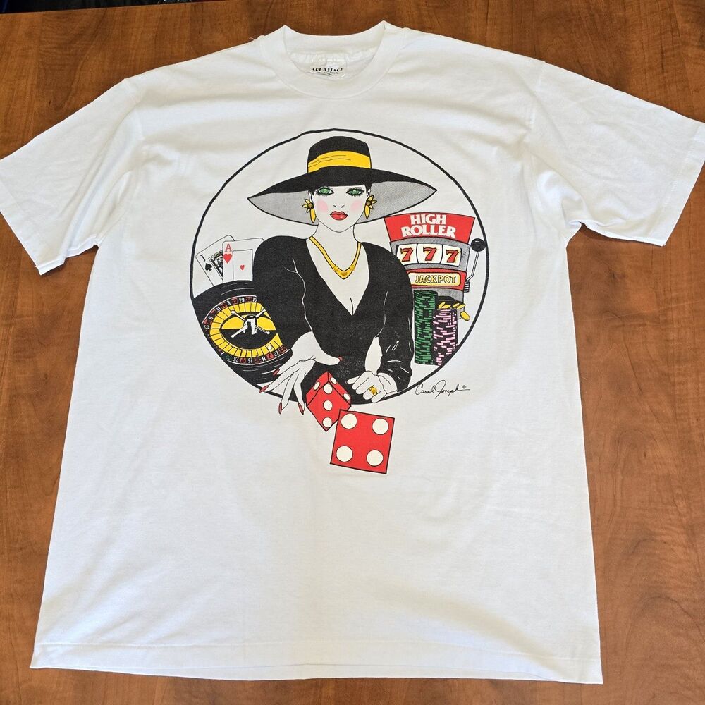 Carol Joseph Art Attack Vintage 80s 90s High Roller Rhinestone Enhanced Tee L